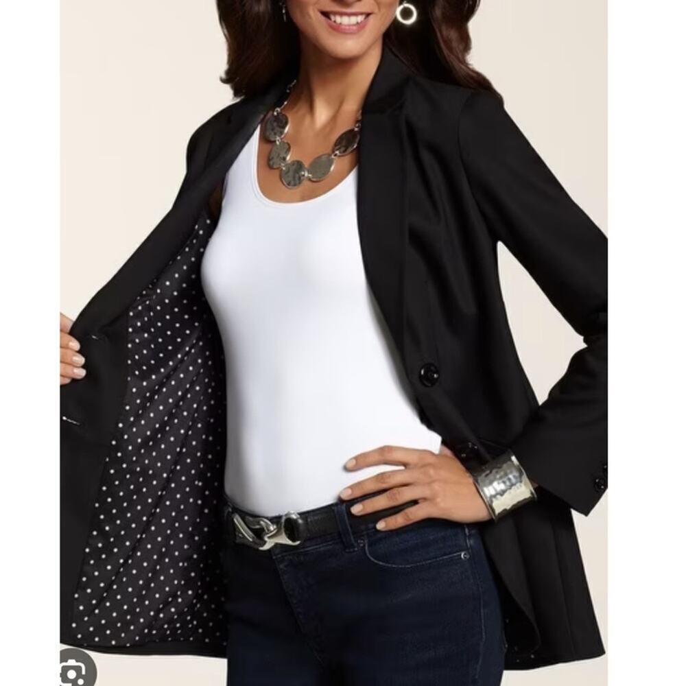 🆕 Chico’s City Chic black blazer size 0 polka dot lining NWT